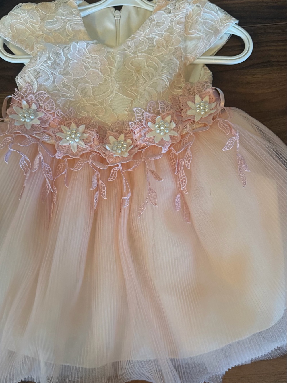Pink Lace & Tulle Baby Dress with Floral Appliqué